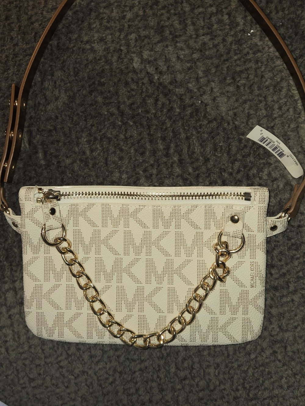 NWT Michael Kors White Signature MK Chain-Accent Crossbody Bag